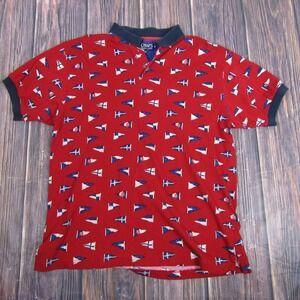 Vintage Chaps Ralph Lauren Polo Shirt Mens Medium Red Sailboat Made USA 90s